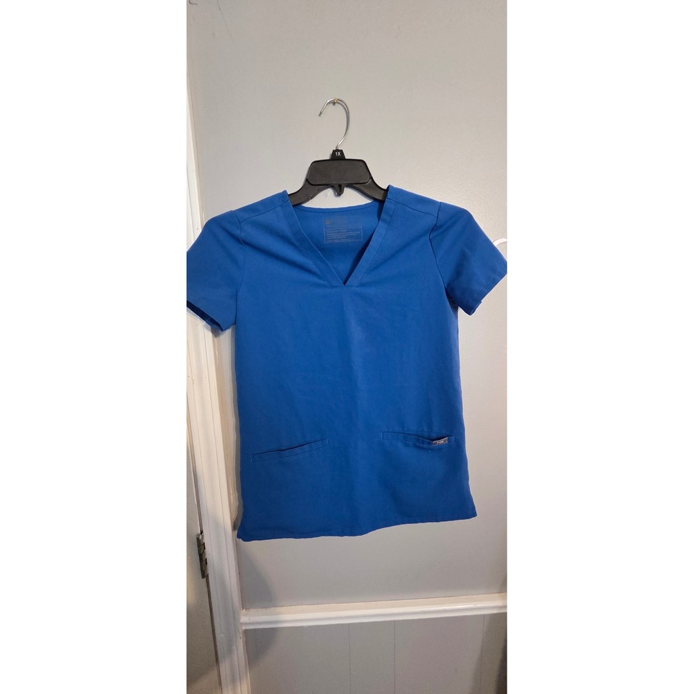 FIGS Technical Collection Scrub Top Royal Blue V-Neck XXS Womens